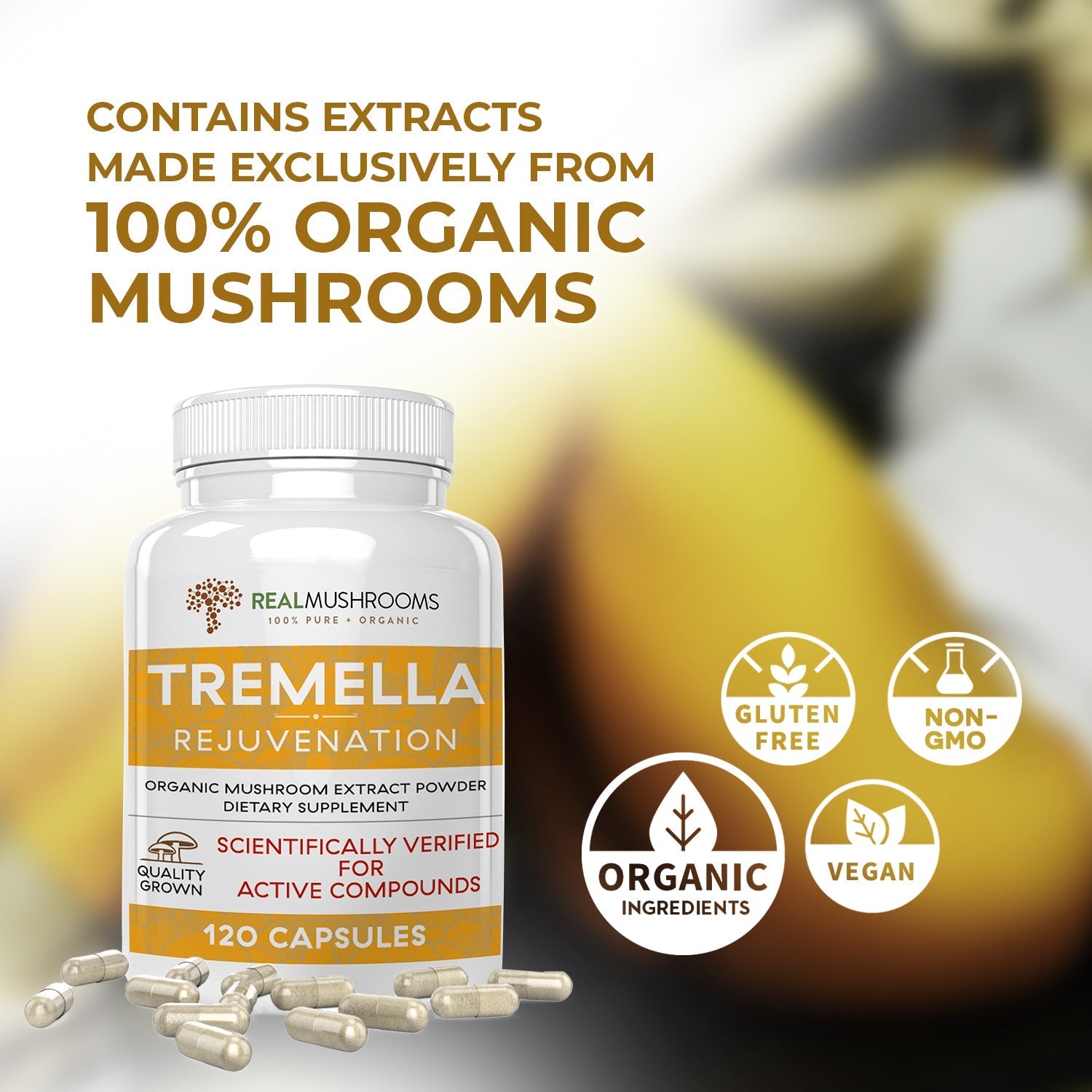 Organic Tremella Extract Capsules Mushroom Extracts Real Mushrooms 