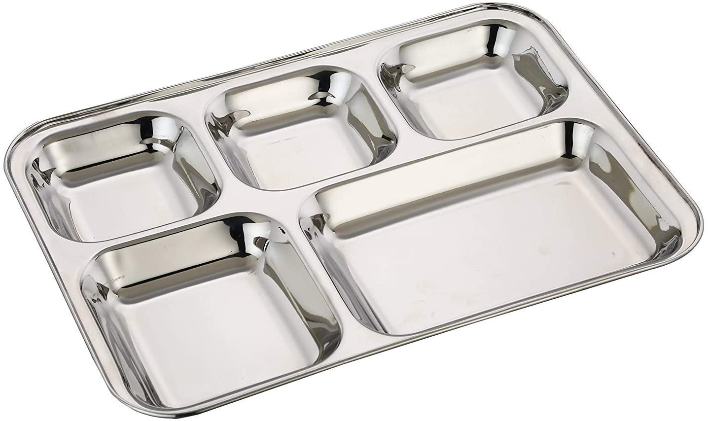 Ecozoi Stainless Steel Portion Control Dinner Plates with Dividers - 5 Compartments, 2 Pack Ecozoi 
