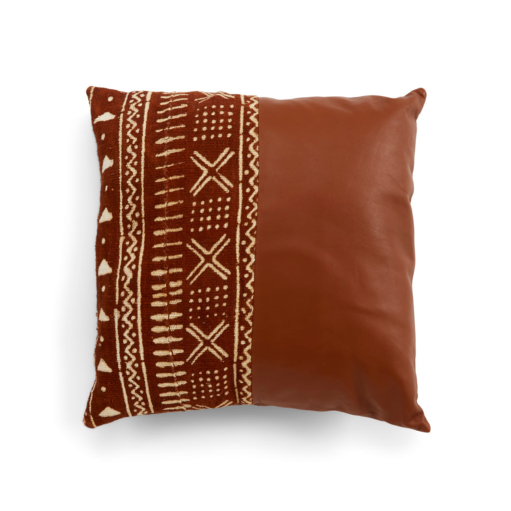 Asili Mudcloth & Leather Pillow, Tan Home Goods RoHo Goods 