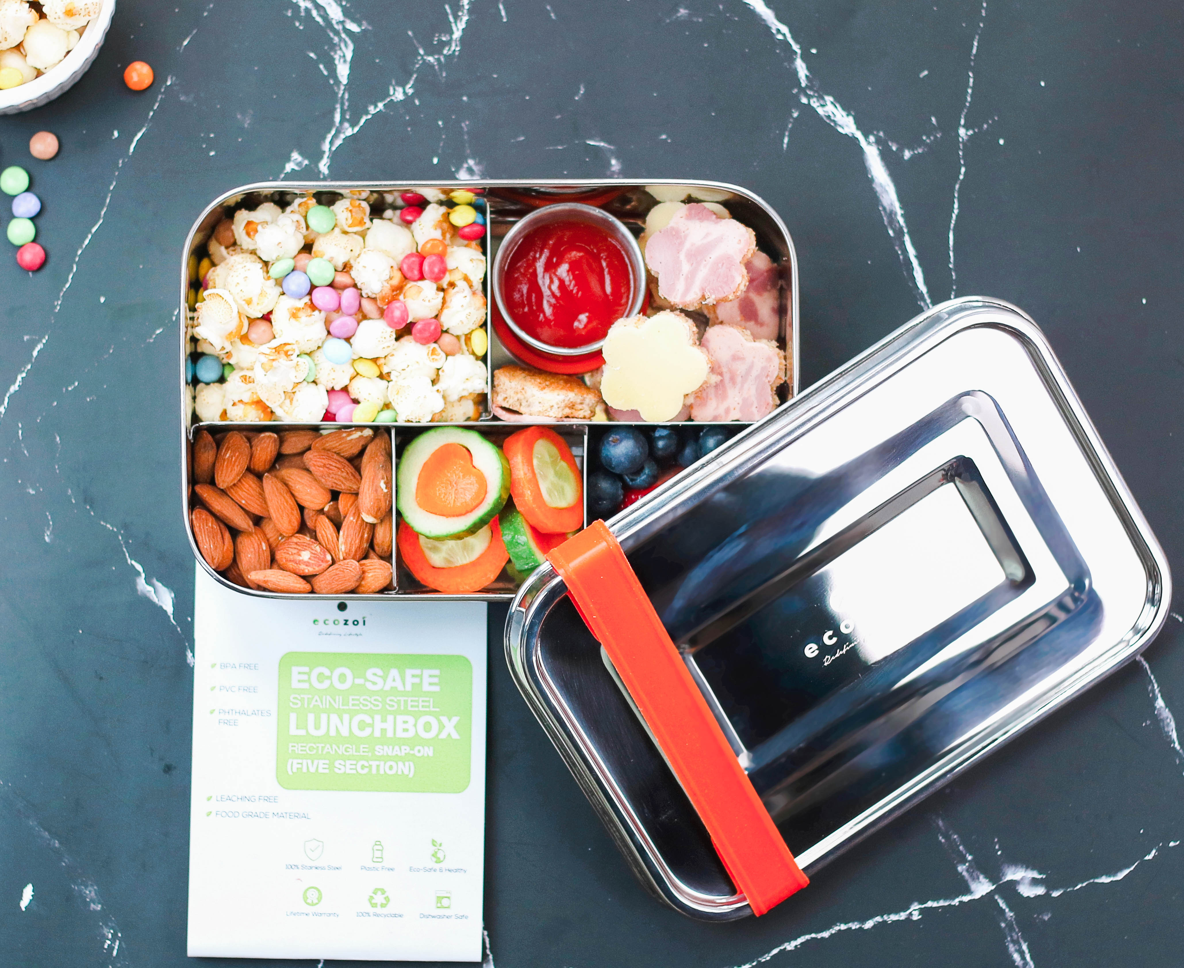 Stainless Steel Lunch Box, 3 Compartment Snap-On, 50 oz by ecozoi