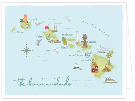 Island Map Folded Note Cards - Single or Set of 6 Card Bradley &amp; Lily 