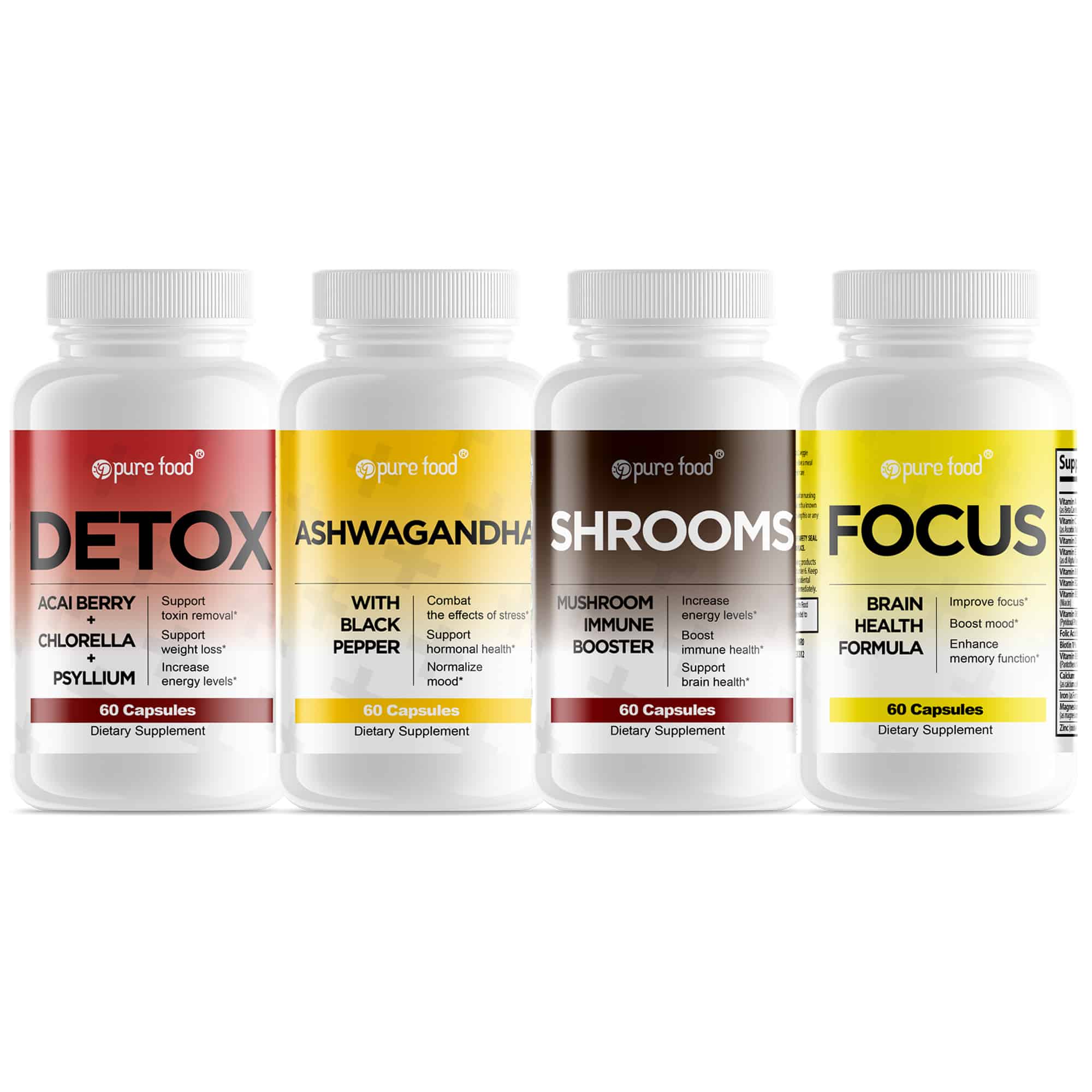 Pure Food Energy and Focus Bundle Pack: 4 Supplements
