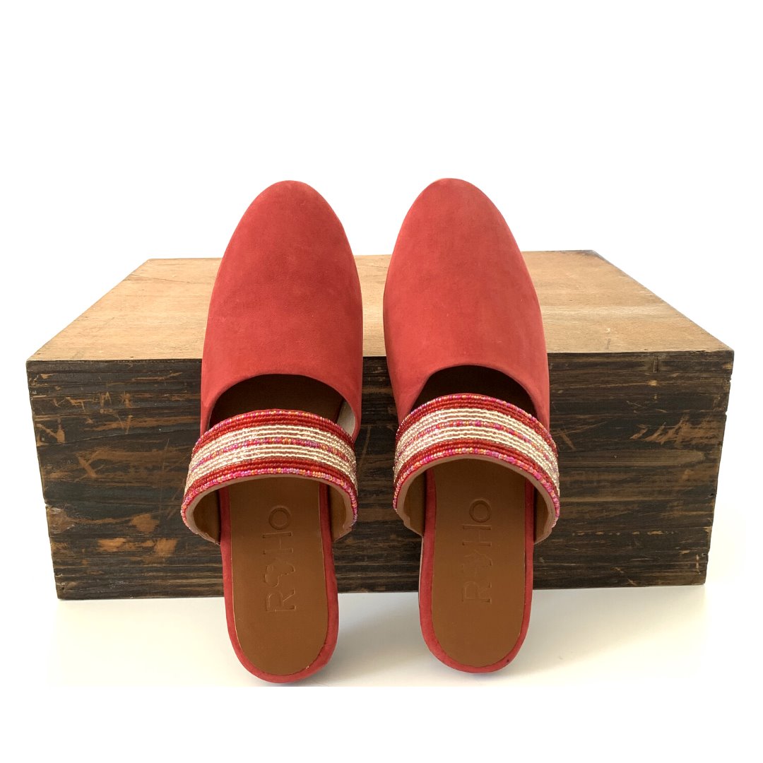 Beaded Mules - Raspberry Sandals RoHo Goods 
