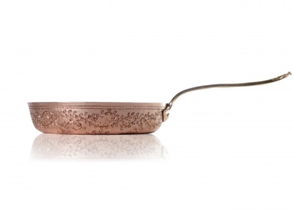 Copper Frying Pan with Hand-Engraved Leaves 11&quot; Pans Amoretti Brothers 