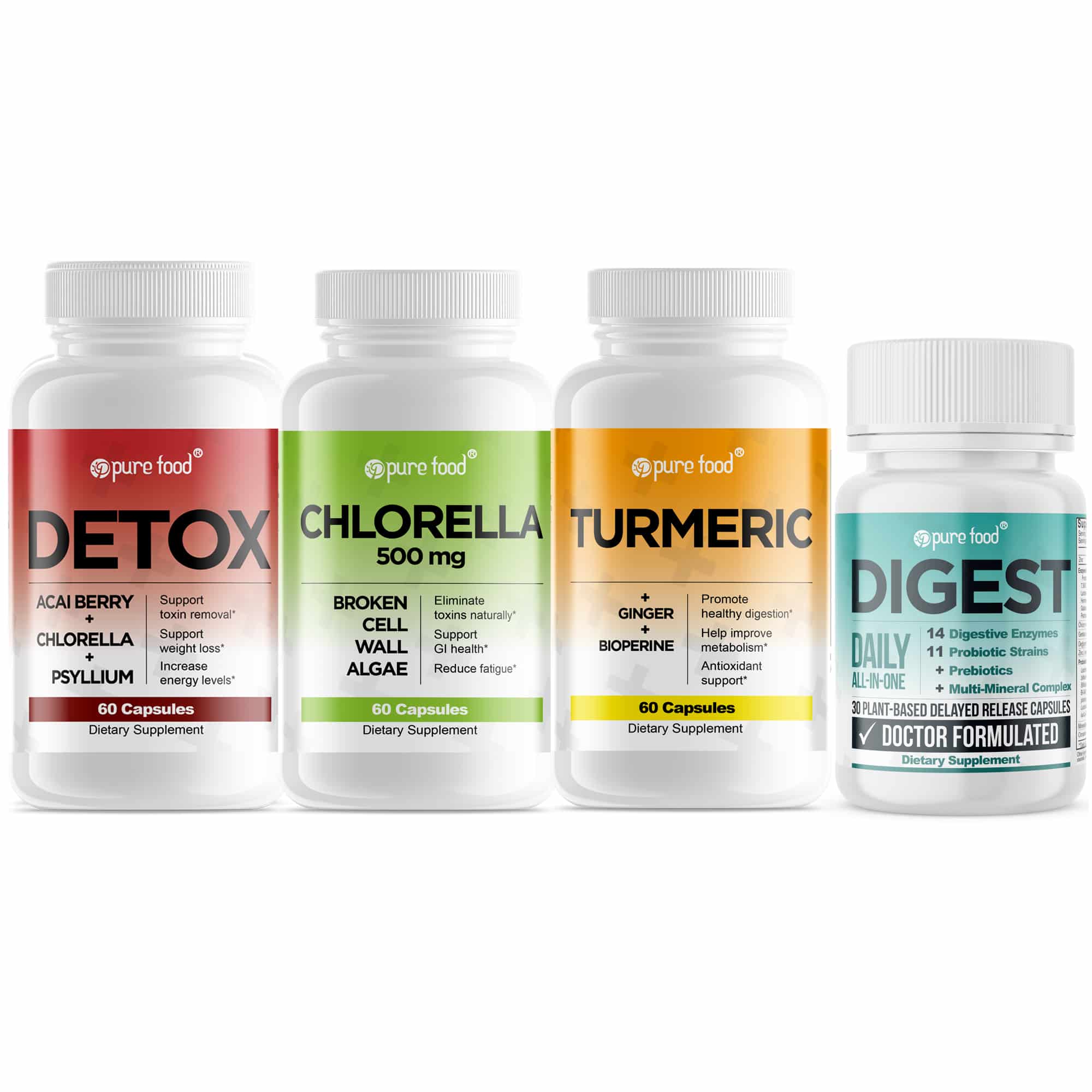 Pure Food Gut Health Bundle: 4 Supplements for Digestion, Bloating and Gas