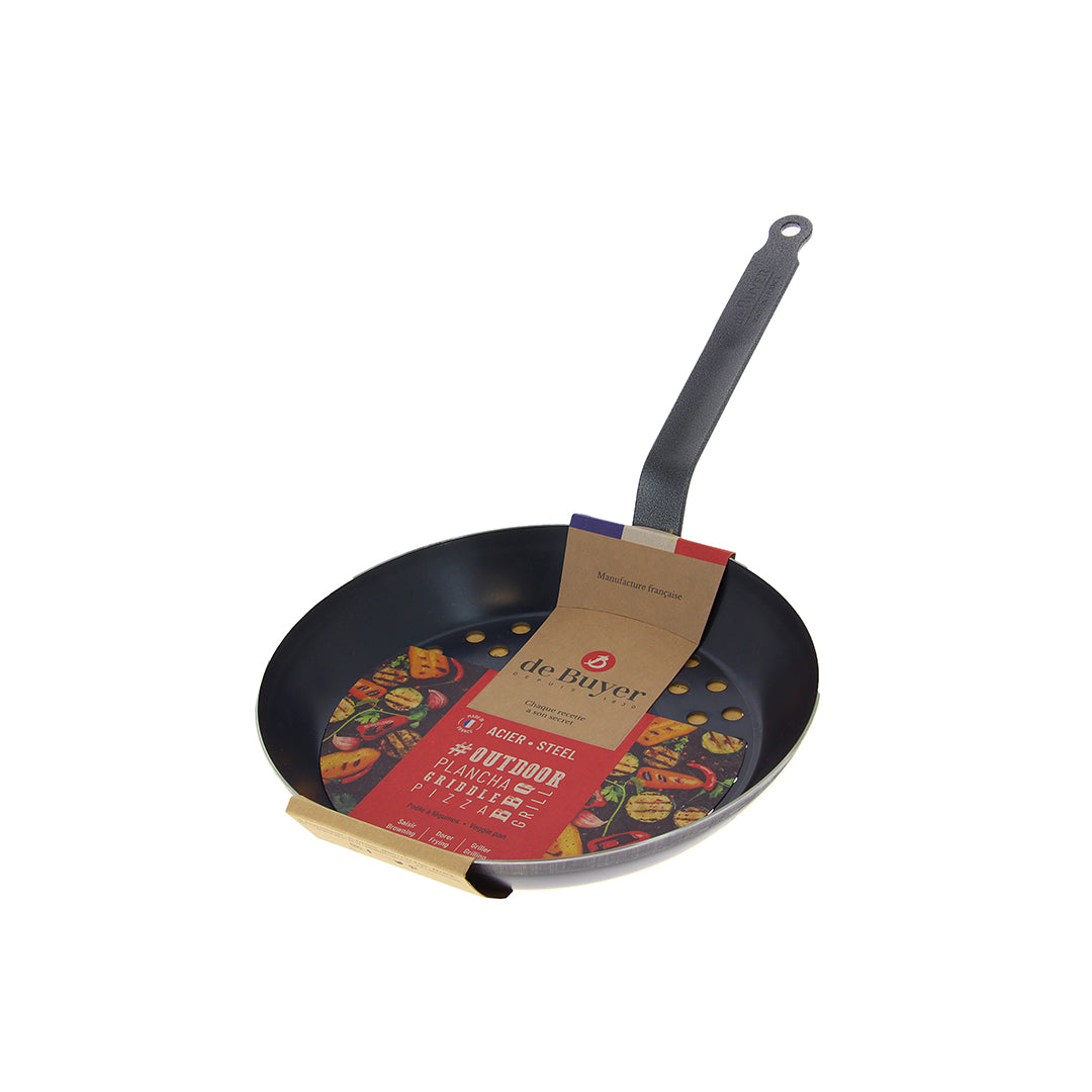 Blue Steel Perforated Frying Pan