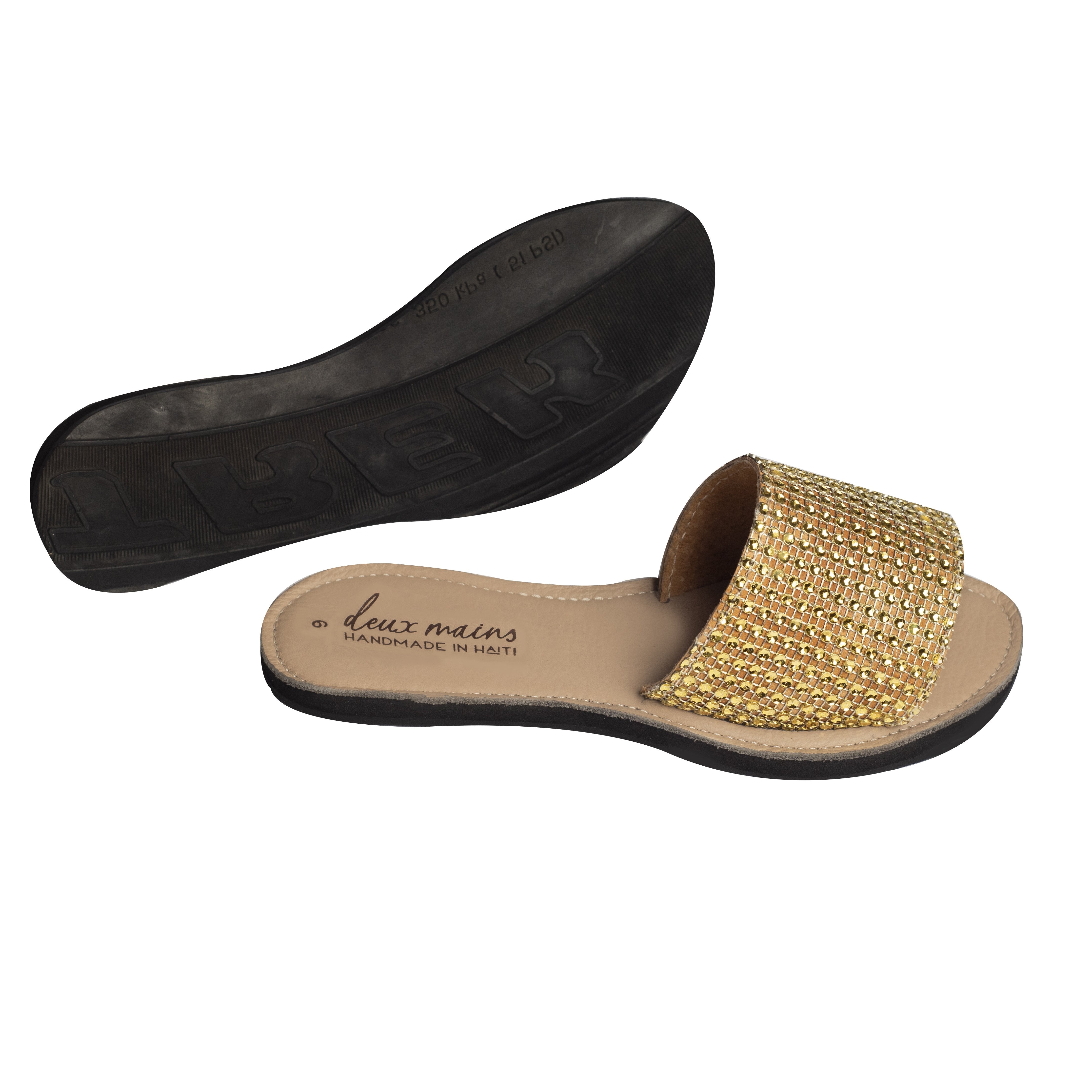 Love Wins Gold Slide Women&#39;s Sandals Deux Mains 