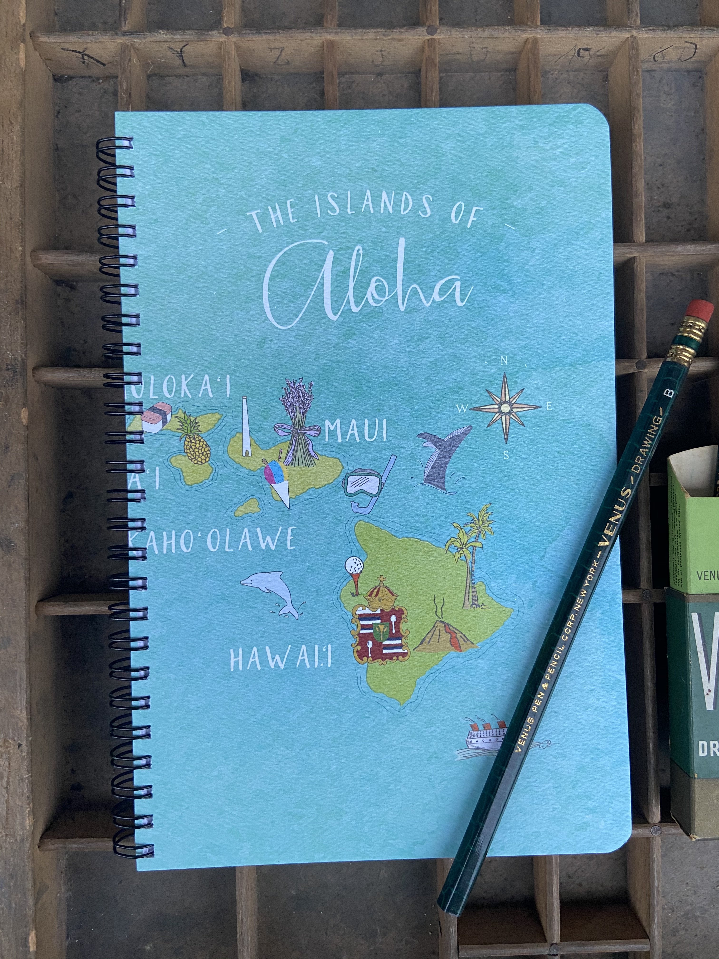 Island Maps Aloha Aloha Large Spiral Notebook Notebook Bradley & Lily 