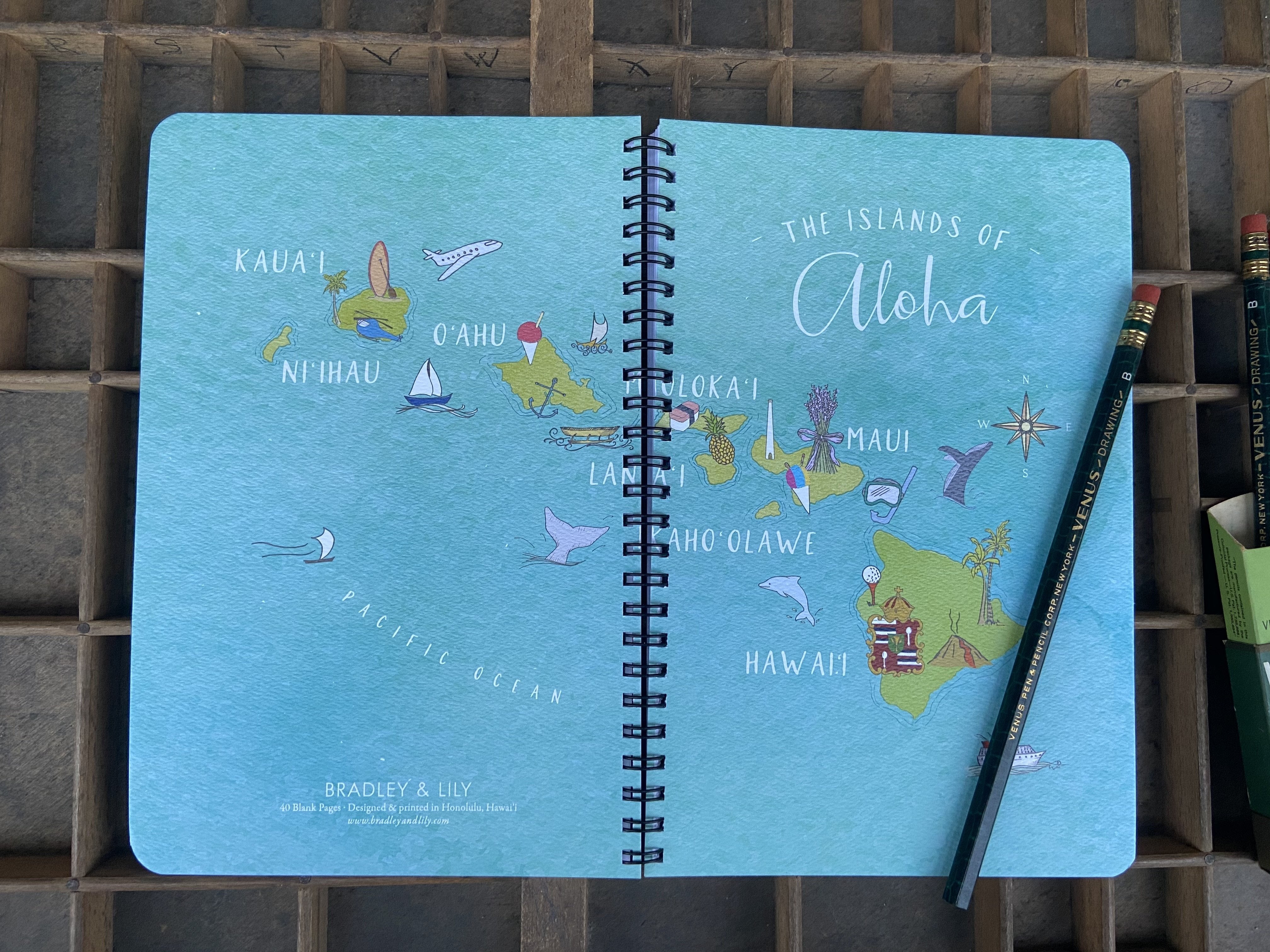 Island Maps Aloha Aloha Large Spiral Notebook Notebook Bradley & Lily 