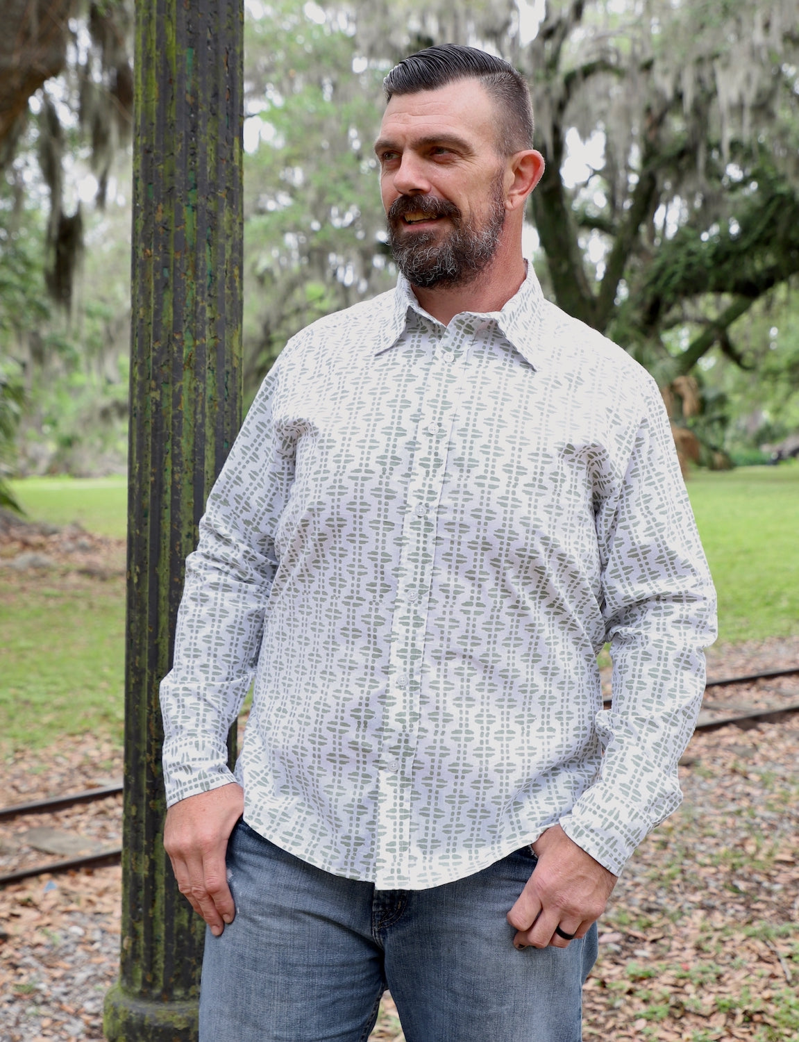 Olive Organic Cotton Men&#39;s Button Down Shirt
