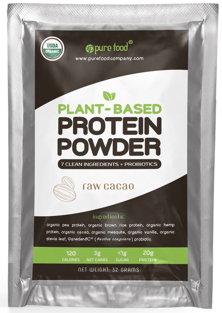 Pure Food Plant Protein Powder: RAW CACAO - 32g Sample Packet Protein Powder Pure Food Digestive Health 