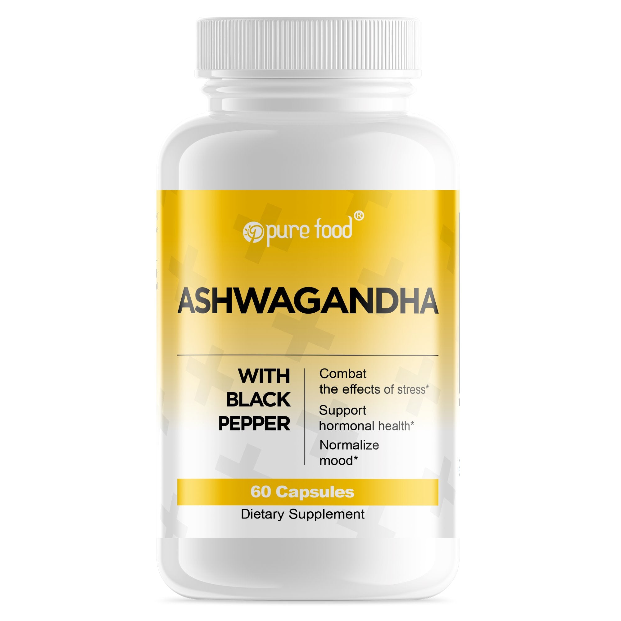 Pure Food ASHWAGANDHA with Black Pepper - 60 Capsules Unflavored Pure Food Digestive Health 