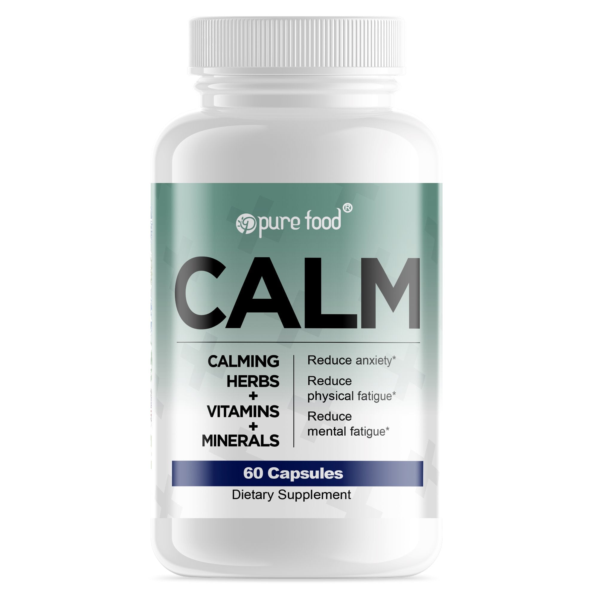Pure Food CALM (Calming Herbs + Vitamins + Minerals) - 60 Capsules Unflavored Pure Food Digestive Health 