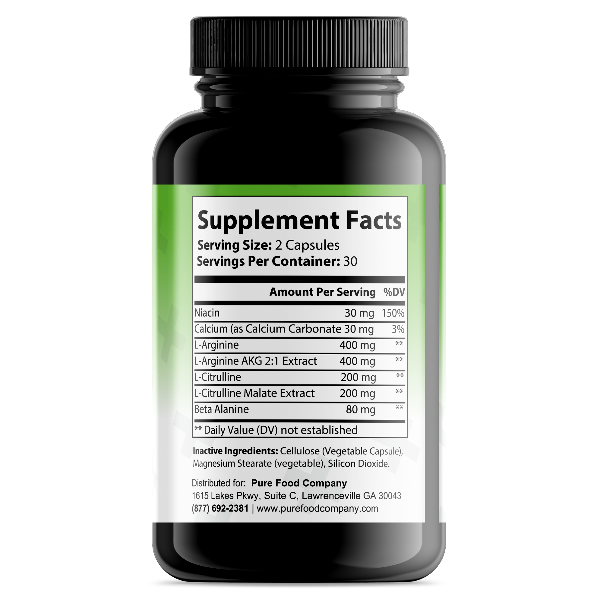 Pure Food L-ARGININE NSF-Certified Supplement - 60 Capsules