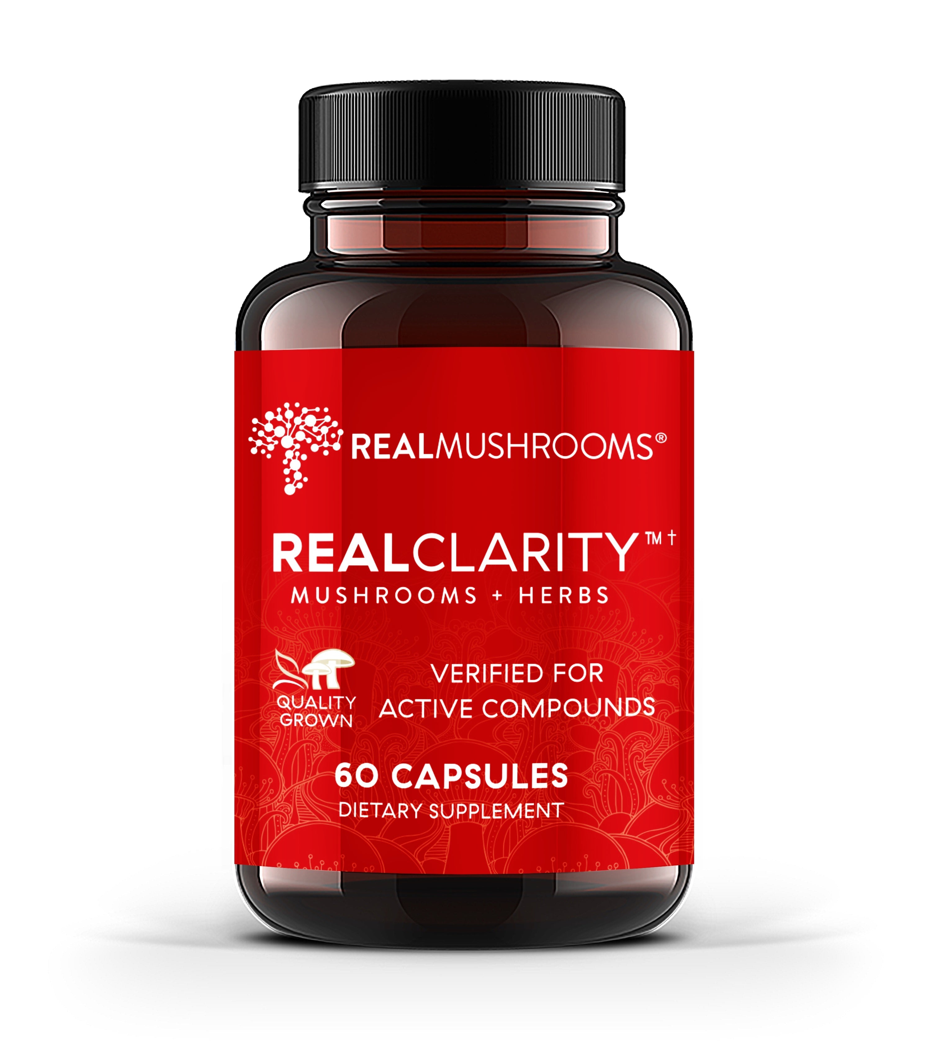 RealClarity - Lion&#39;s Mane, Ashwagandha, Rhodiola and Bacopa Mushroom Extracts Real Mushrooms 