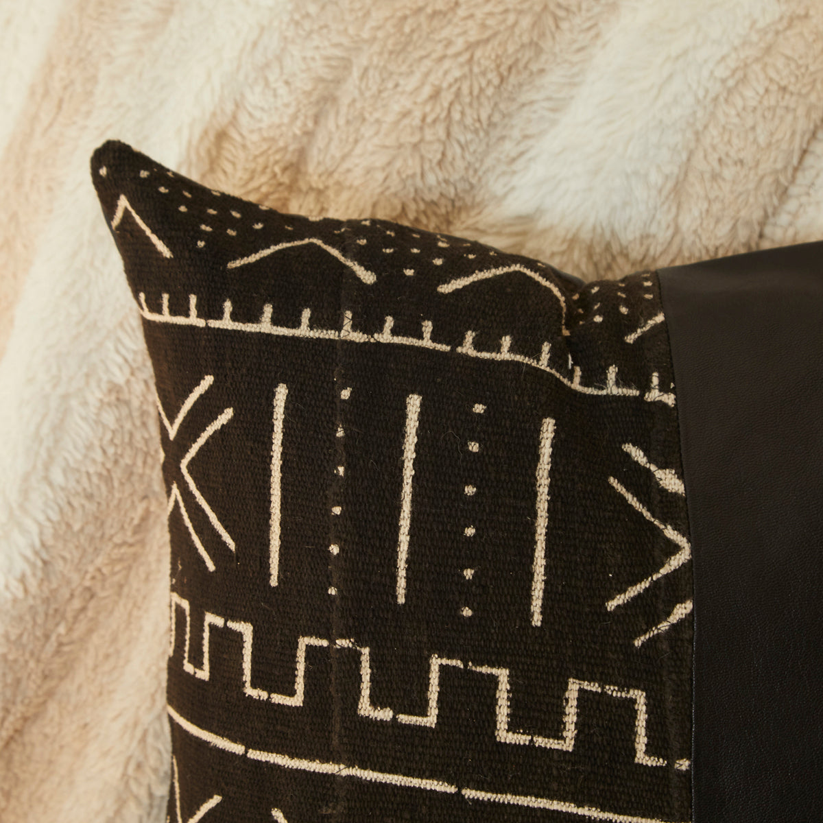 Asili Mudcloth & Leather Pillow, Black Home Goods RoHo Goods 
