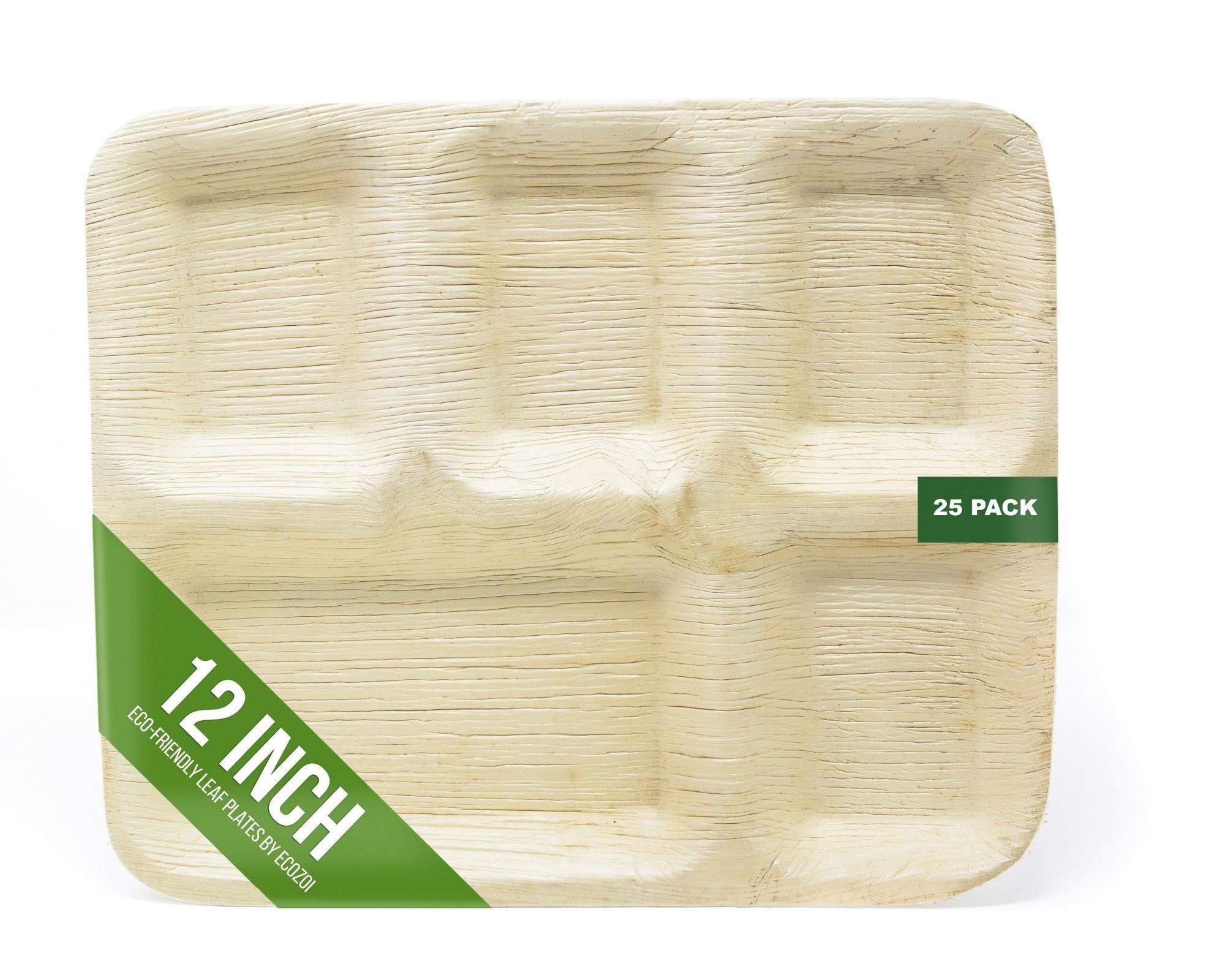 Disposable Palm Leaf Plates 12" Rectangle, 5 Compartments, 25 Pack Eco Dinnerware Set Disponible Plates Ecozoi 