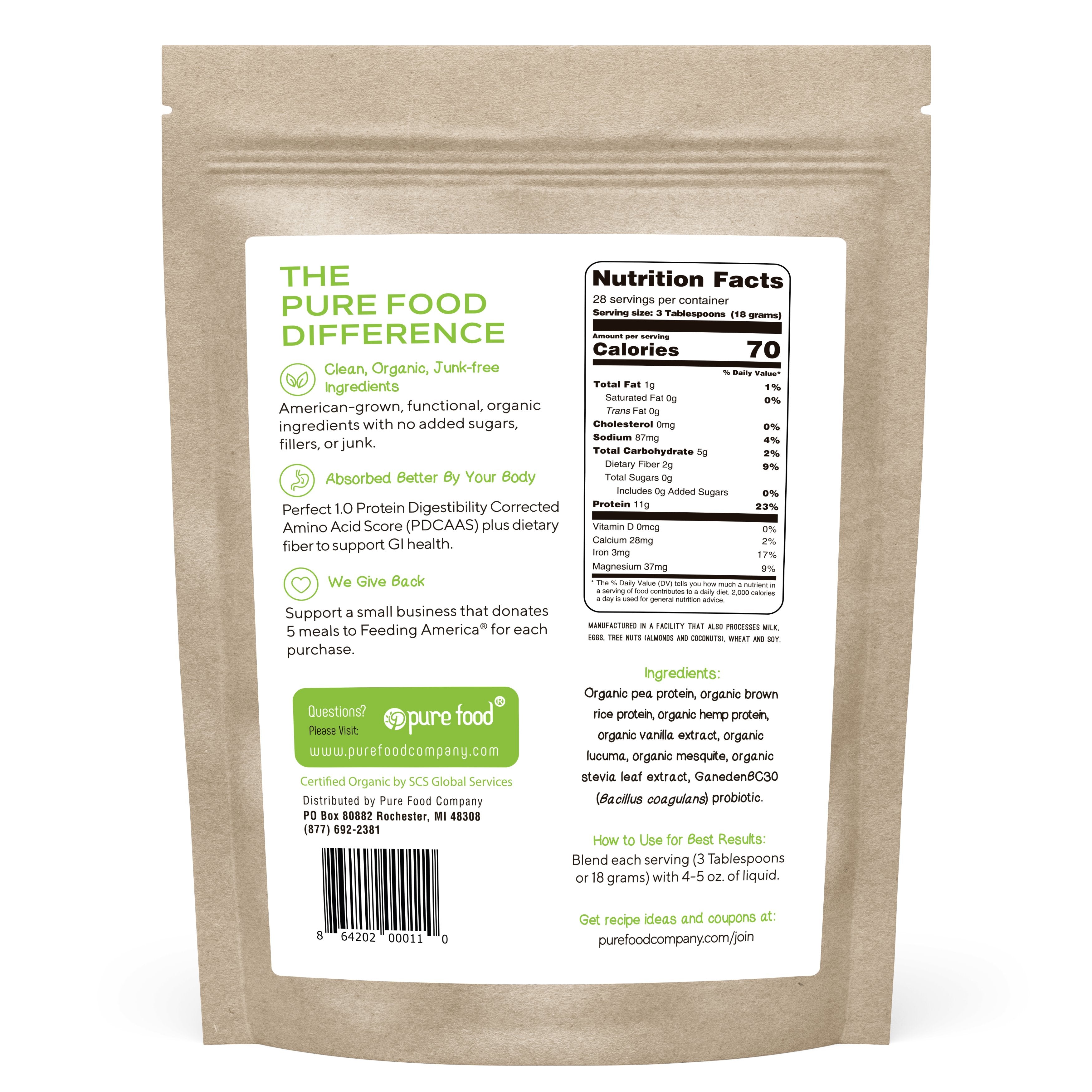 Pure Food Plant Based Protein Powder Bundle Pack: (1) RAW CACAO + (1) VANILLA Subscribe &amp;amp; Save Pure Food Digestive Health 
