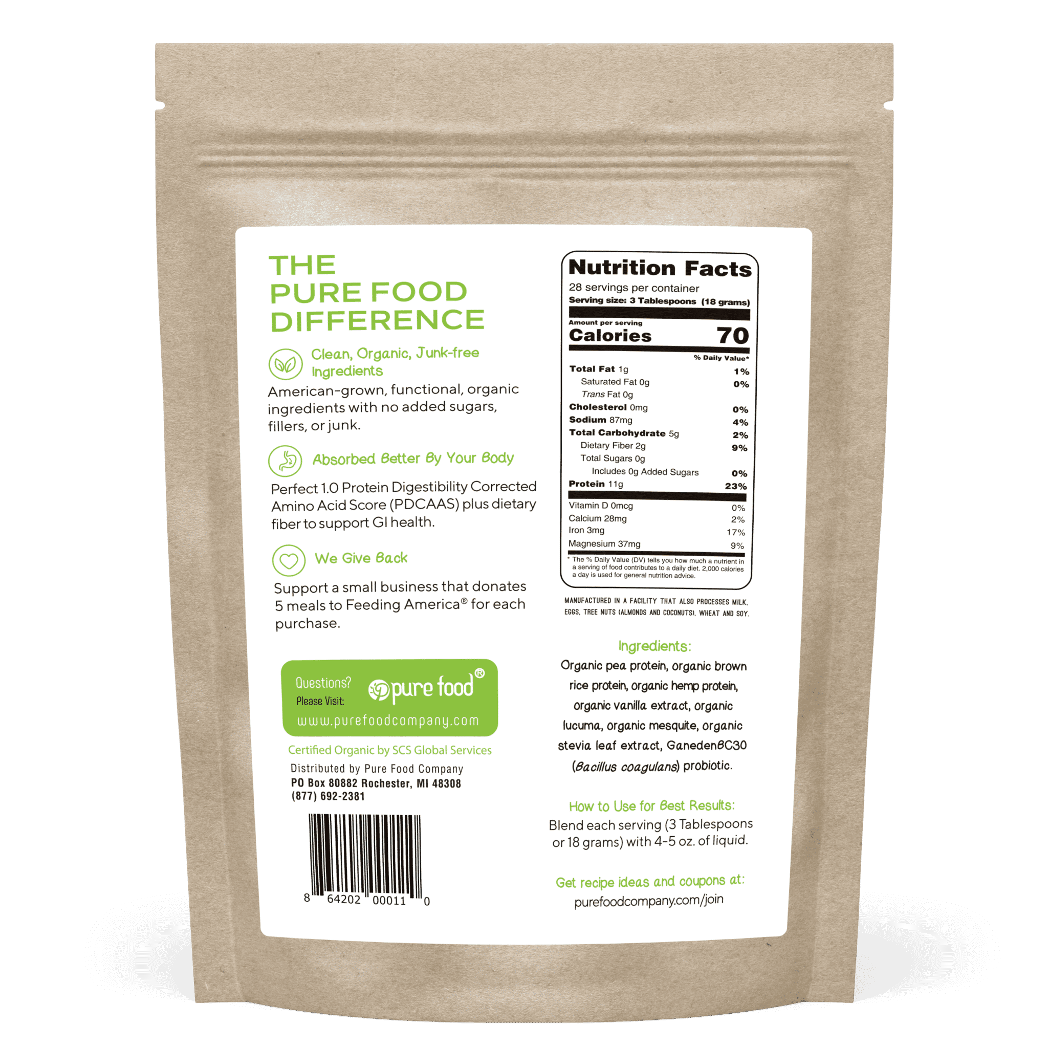 Pure Food Plant Protein Powder Bundle - 3 Full Sized Pouches