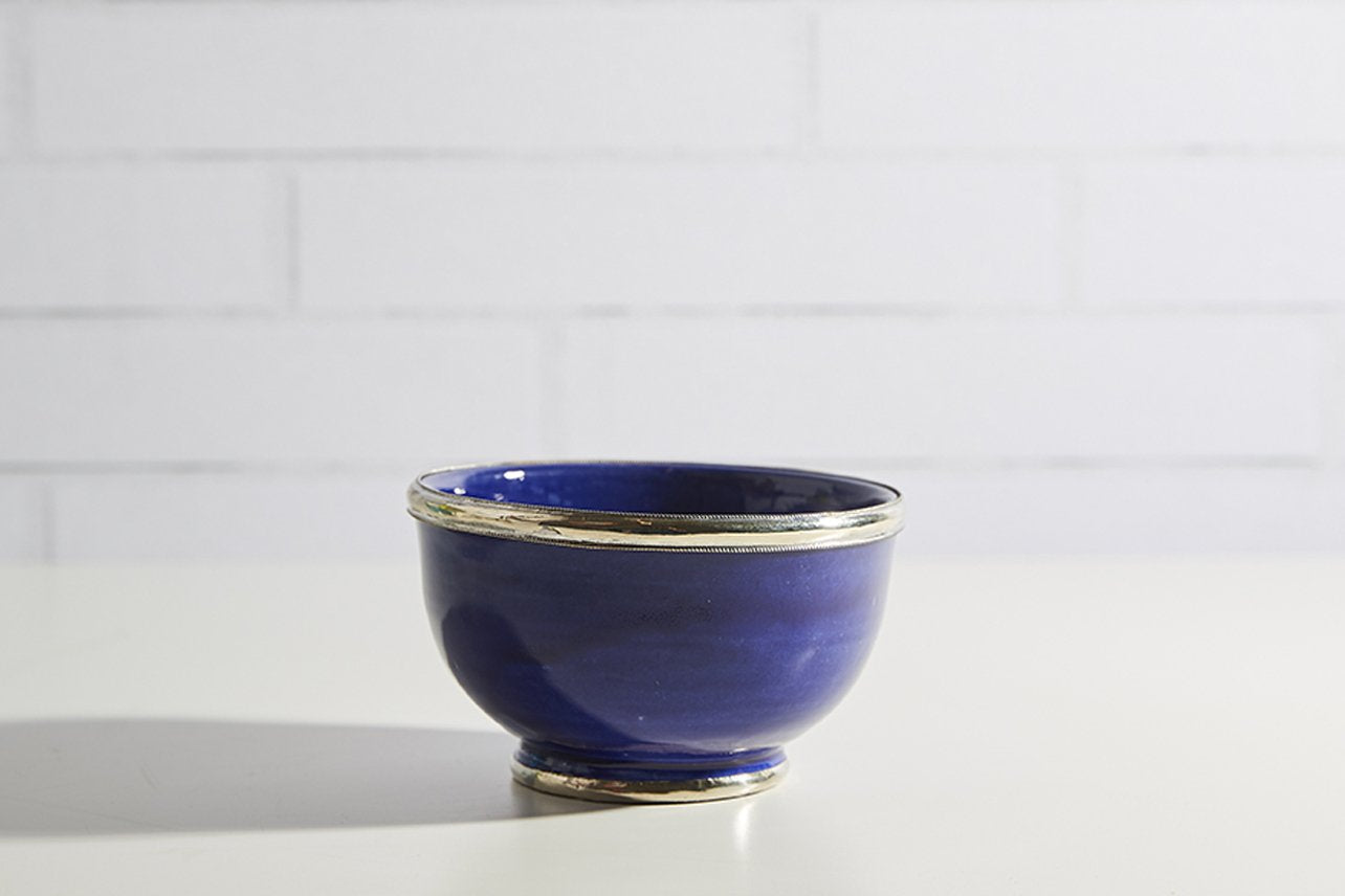Moroccan Glazed Bowls with Berber Silver Trim Bowls Verve Culture Blue 