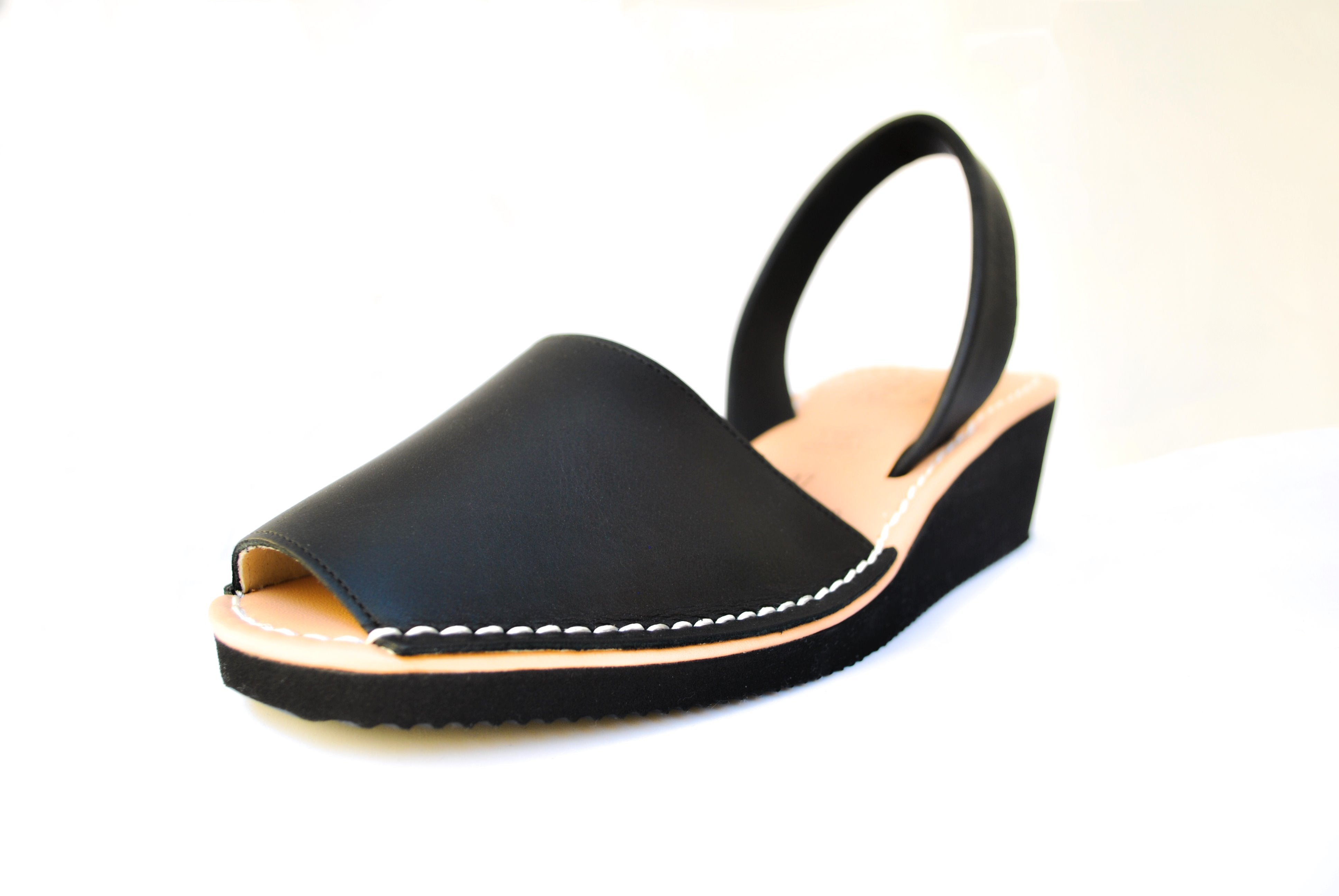 Black Menorquinas Heeled Sandals Handmade Barcelona 
