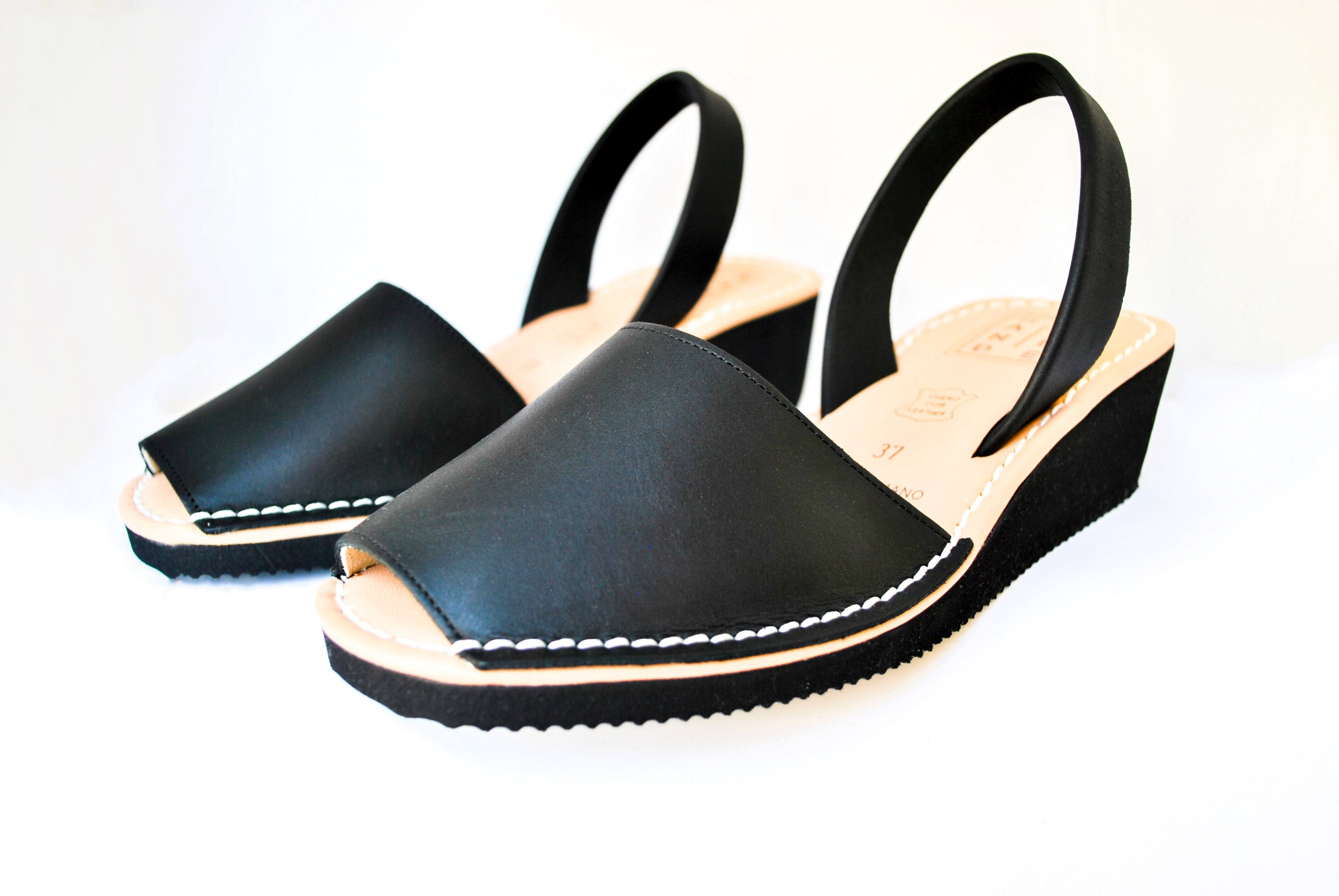 Black Menorquinas Heeled Sandals Handmade Barcelona 