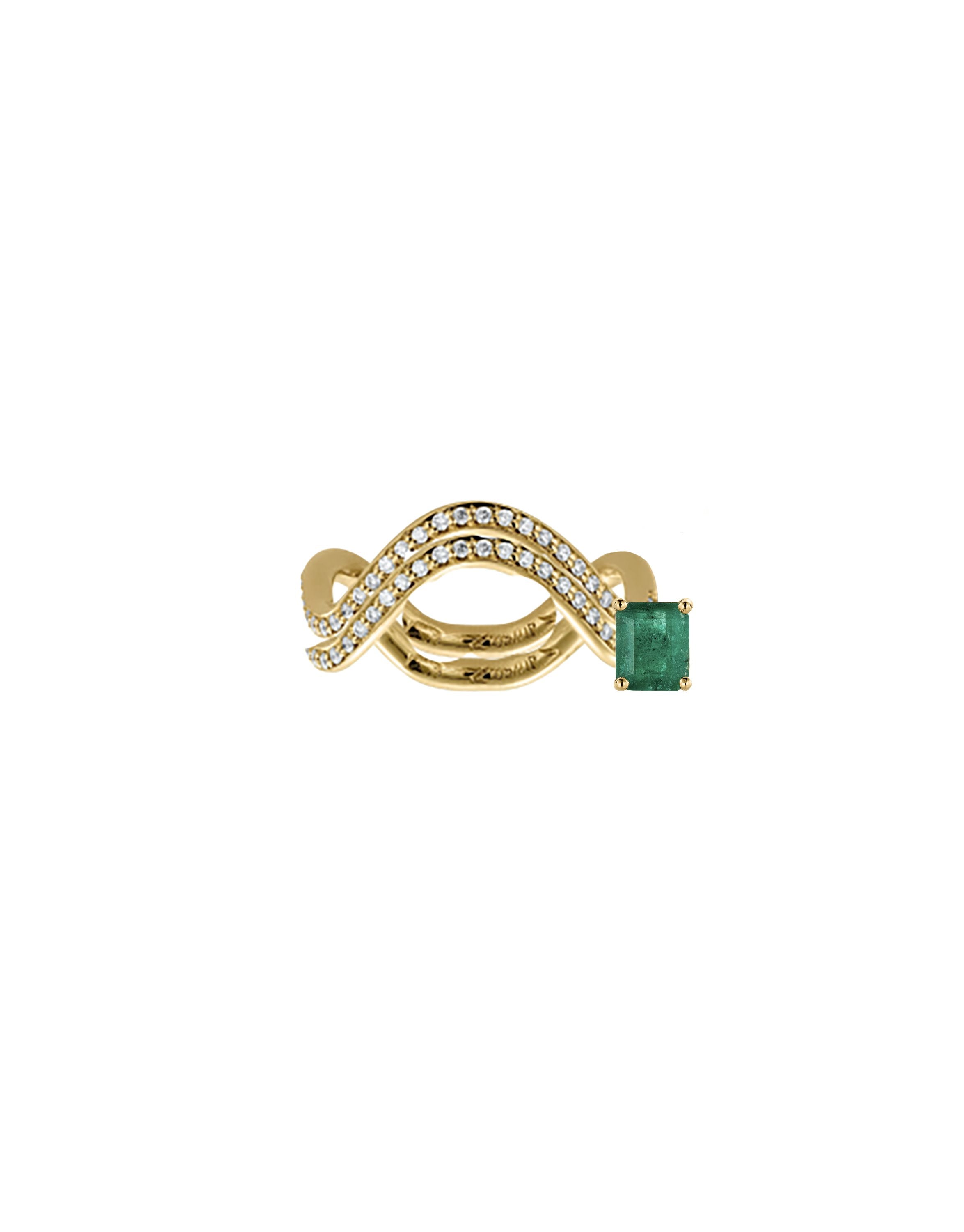 DOUBLE PETITE COMETE RING EMERALD AND DIAMOND Rings Nayestones 