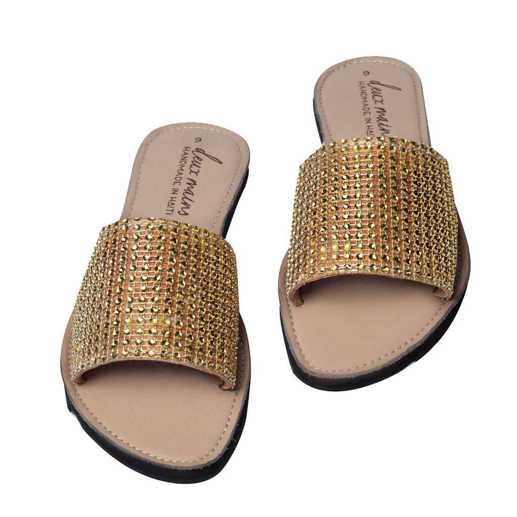Love Wins Gold Slide Women&#39;s Sandals Deux Mains 