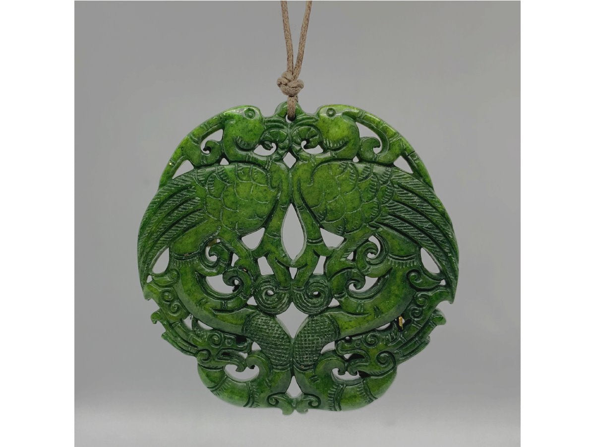 Handcarved Nephrite Jade Pendant Necklaces Verve Culture Green Birds 