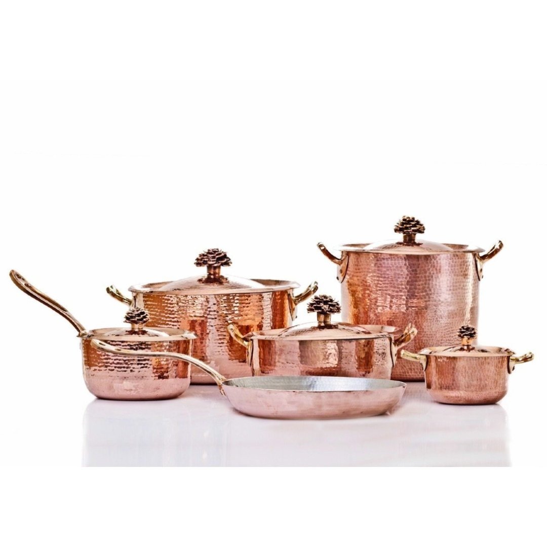 Copper Cookware Set of 11 with Flower Lid Cookware Bundles Amoretti Brothers 