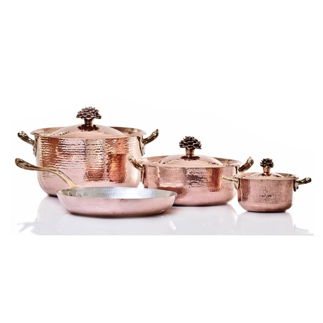 Copper Cookware Set of 7 Flower Lid Cookware Bundles Amoretti Brothers 